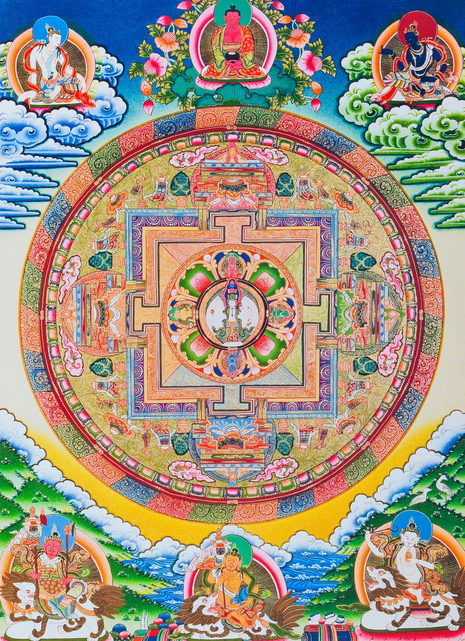 Mandala aux mille bras Avalokiteshvara; le cercle sacré et magique représentant le Bodhisattva à onze têtes symbolisant la compassion infinie - School Nepalese