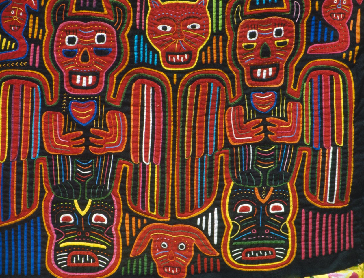 Coton coloré cousu à la main, Archipel de San Blas, République du Panama, Détail - School Panamanian