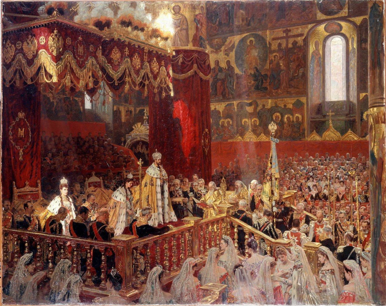 Couronnement de Nicolas II en 1896 dans la cathédrale Ousensky à Moscou - School Russian