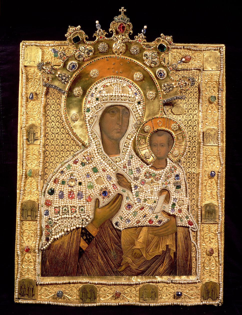 Icône de la Vierge, monastère de Smolenskaja, Moscou (technique mixte) - School Russian