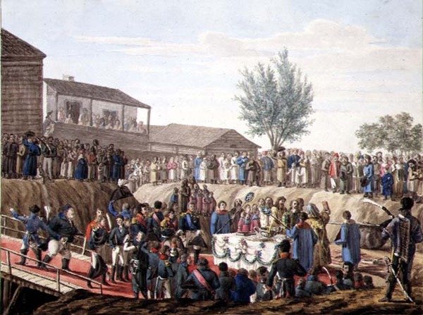 La pose de la première pierre de la douane à Mohiloff en 1820 - School Russian