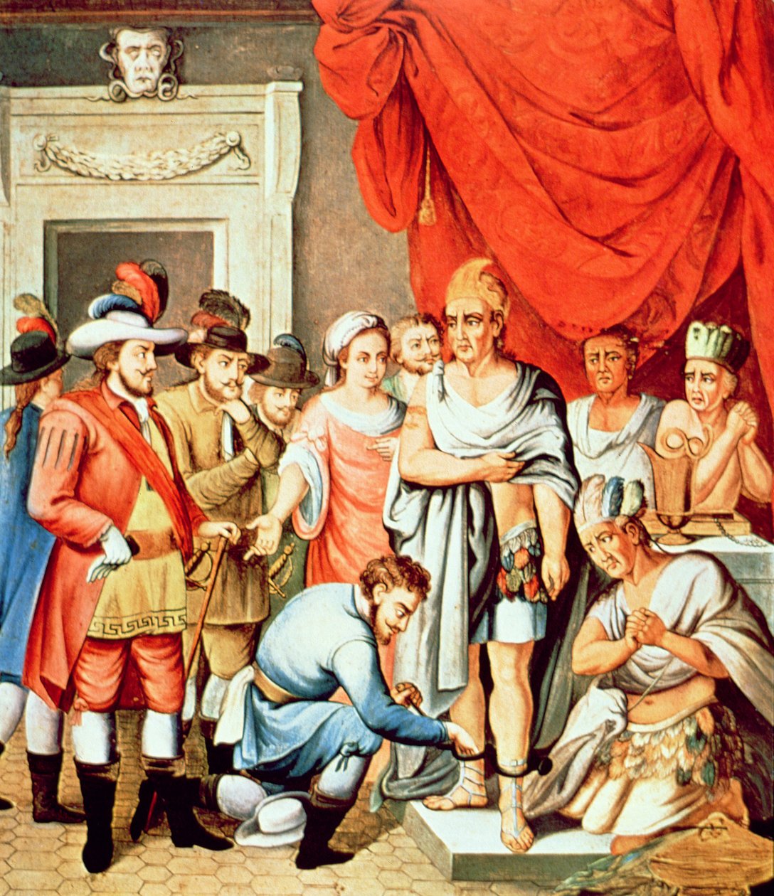 Hernan Cortes ordonne de mettre des chaînes aux chevilles de Montezuma - School Spanish