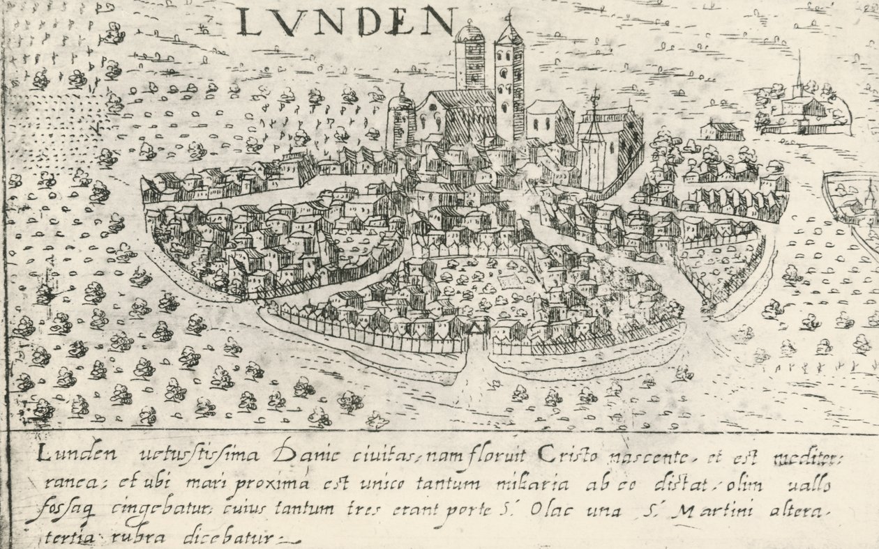 La ville de Lund, Suède (eau-forte) - School Swedish