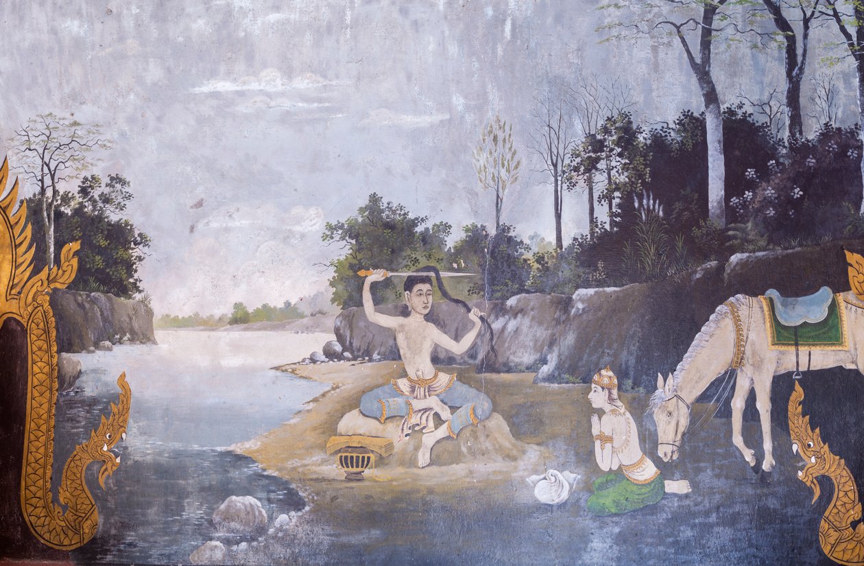 Fresque représentant une scène de la vie de Bouddha, temple Wat Phra That Doi Suthep - School Thai
