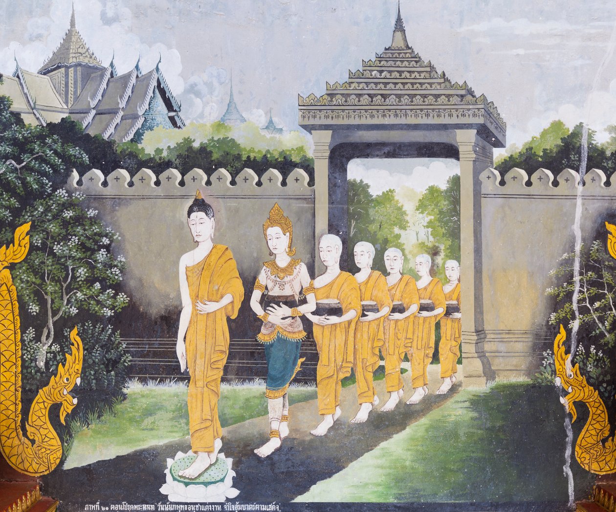 Fresque représentant une scène de la vie de Bouddha, temple Wat Phra That Doi Suthep - School Thai