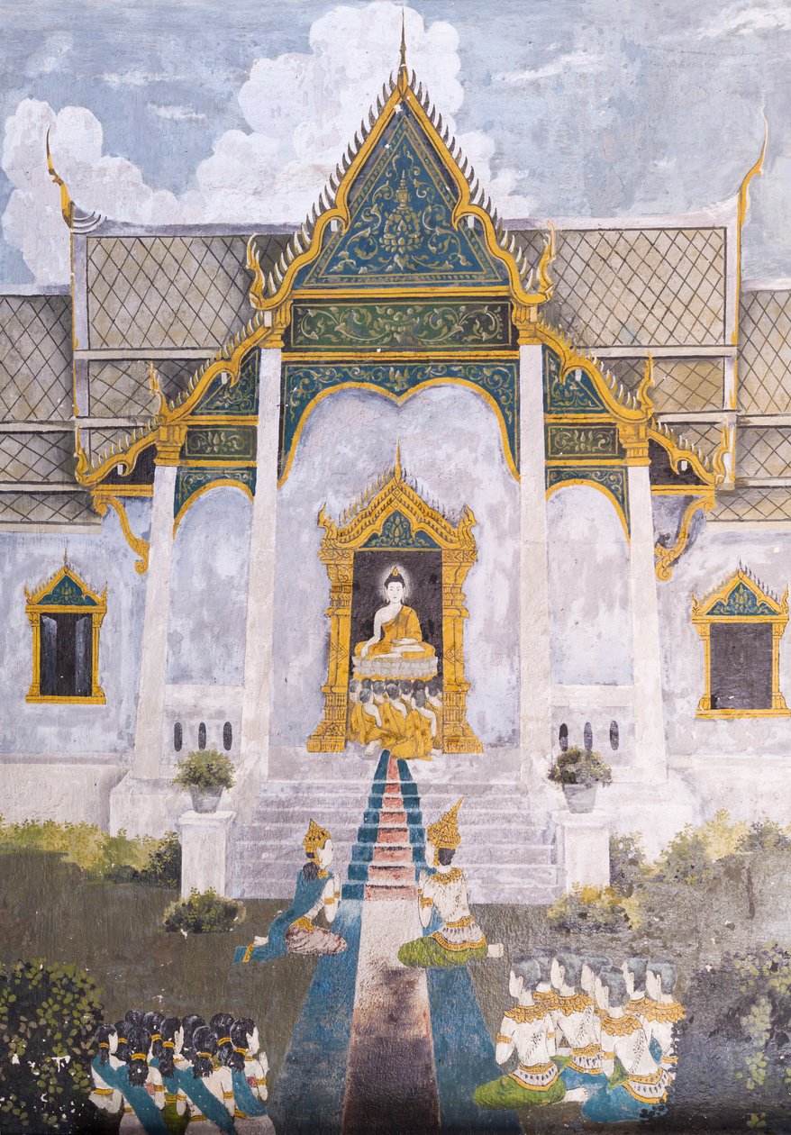 Fresque représentant une scène de la vie de Bouddha, temple Wat Phra That Doi Suthep - School Thai