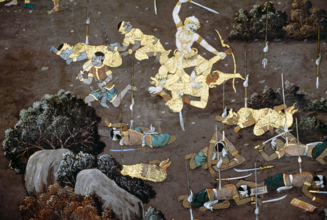 Scènes du Ramayana, fresques dans le cloître du Temple du Bouddha d