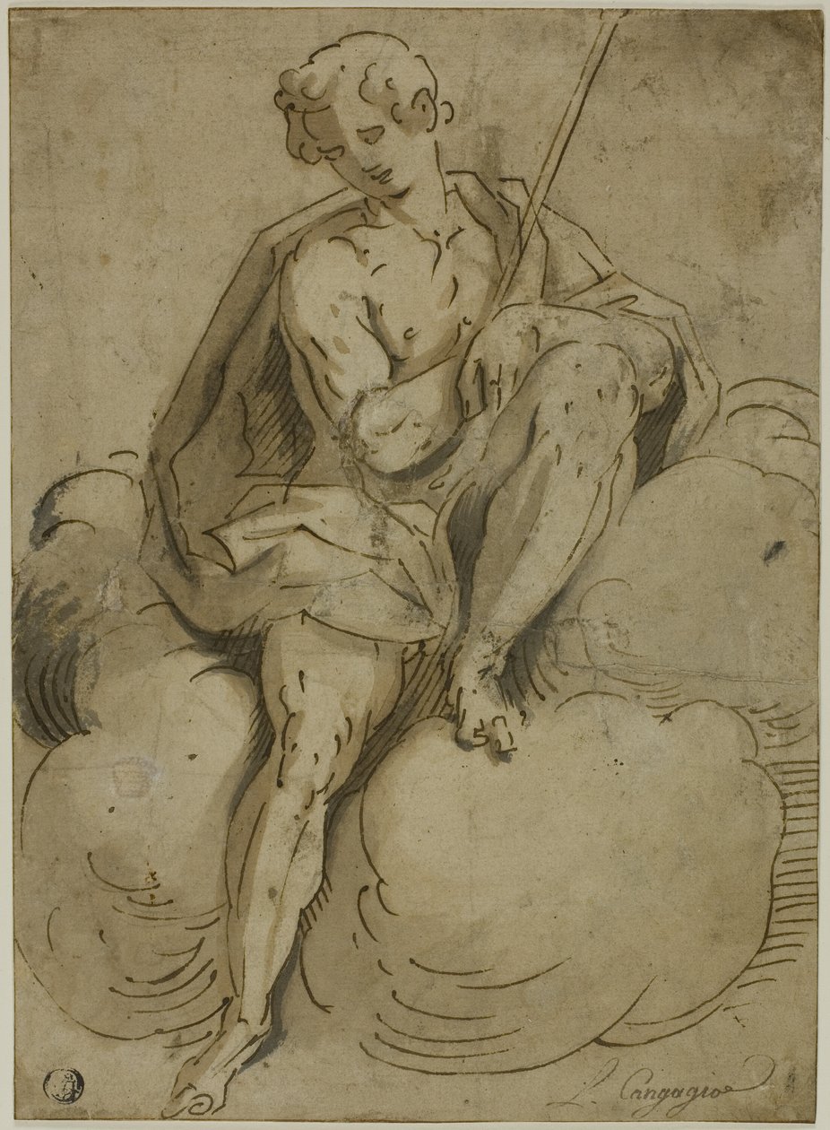 Saint Jean-Baptiste assis - School of Luca Cambiaso