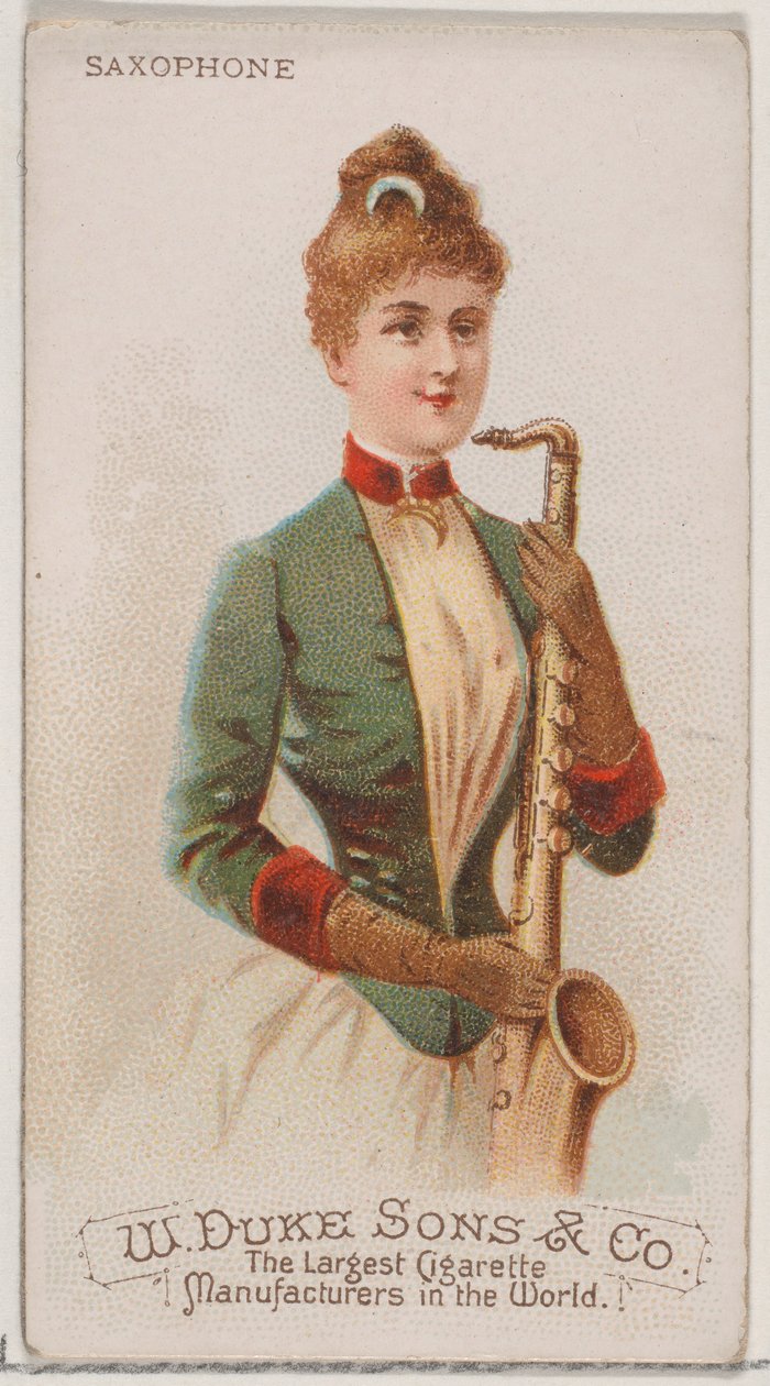Saxophone, de la série Instruments de musique N82 pour les cigarettes de la marque Duke, 1888 - Schumacher and Ettlinger