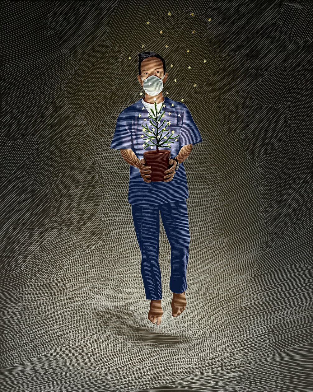 Nurse Angel, 2020 (scratchboard, colorisé numériquement) - Scott McKowen