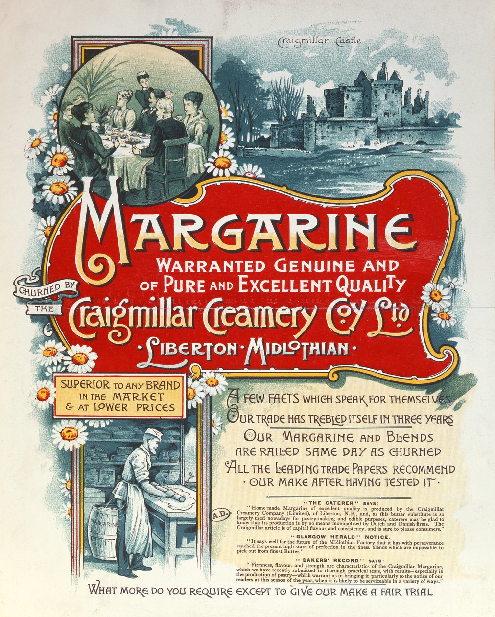 Publicité pour la margarine produite par la Craigmillar Creamery - Scottish School