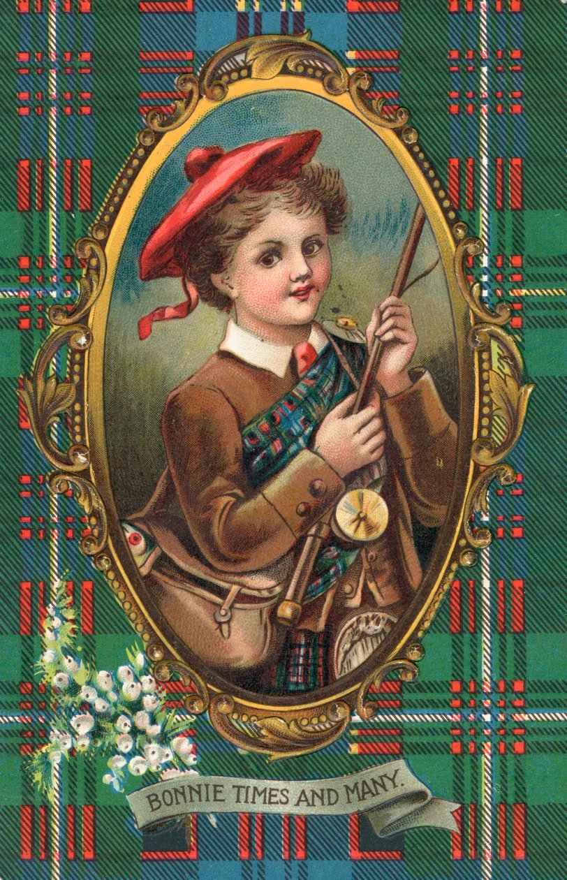 Carte du Nouvel An britannique (lithographie couleur) - Scottish School