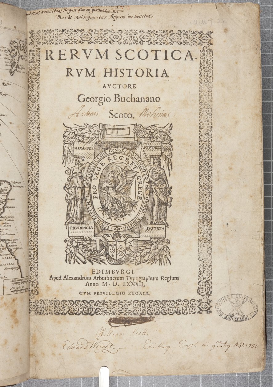 Page de titre de Rerum Scoticarum Historia, par George Buchanan - Scottish School