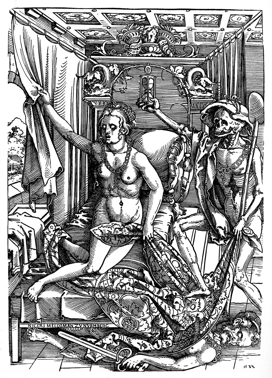 La mort et la courtisane signée par le graveur sur bois - Sebald Beham