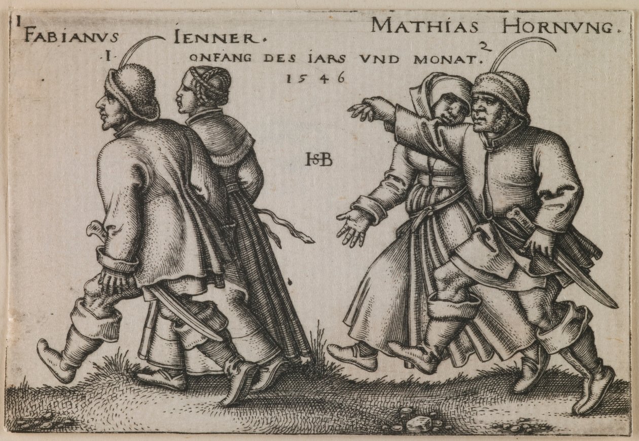 Janvier et Février de la série La Fête des Paysans ou Les Douze Mois - Sebald Beham