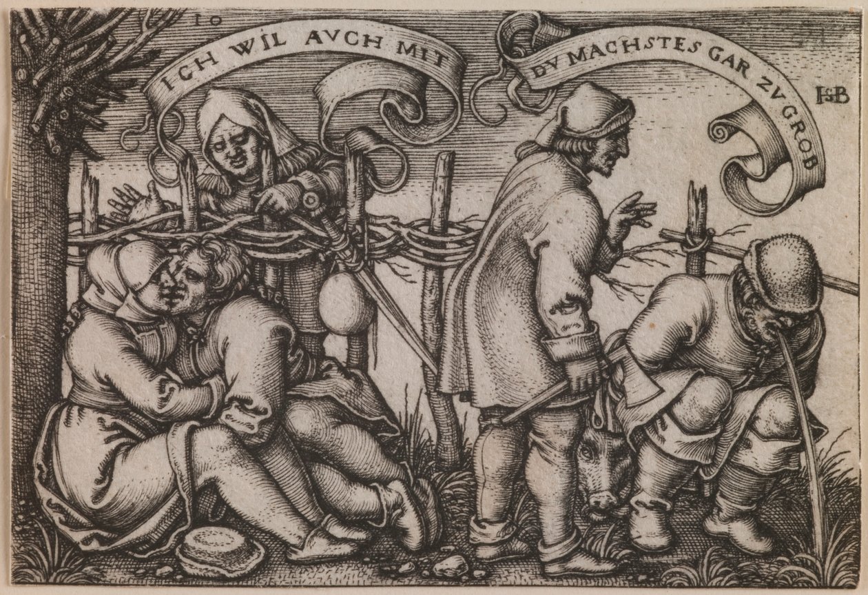 Paysans derrière la haie de la série La fête des paysans ou Les douze mois - Sebald Beham