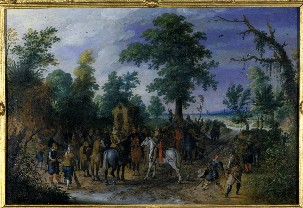 Cavalerie et infanterie devant une chapelle - Sebastian Vrancx