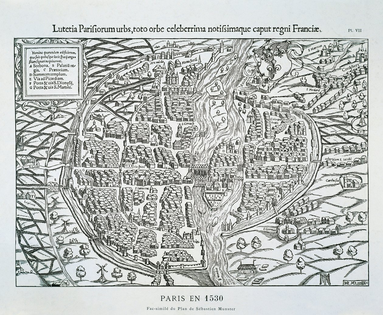 Plan de la ville de Paris vers 1530 - Sebastian (after) Münster