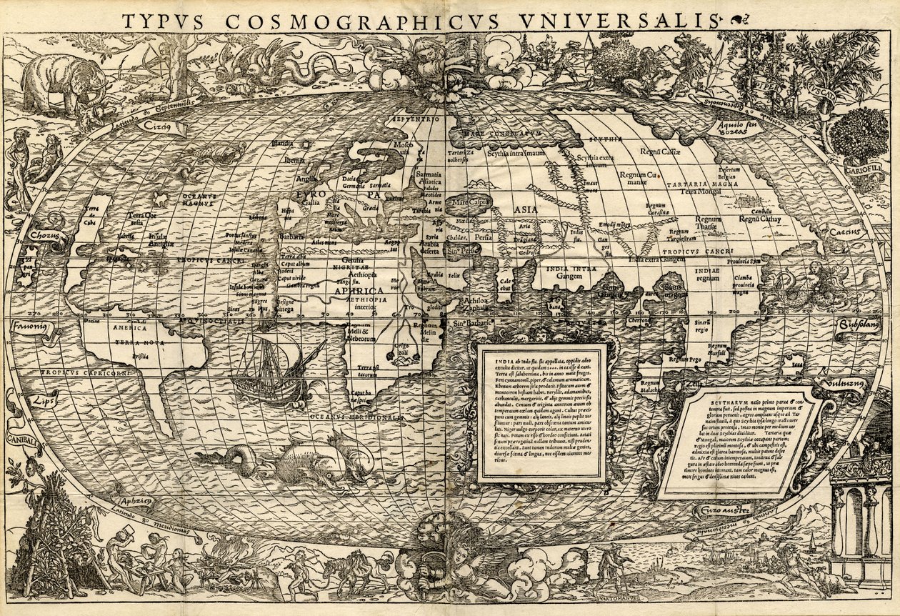 Typus Cosmographicus Universalis (Carte du monde), vers 1532 (gravure sur bois) - Sebastian & Holbein Hans the Younger Münster