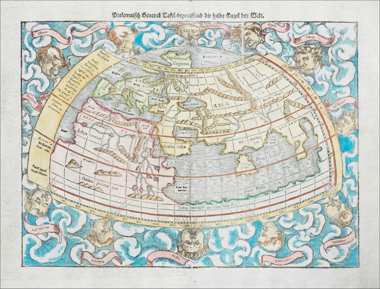 Carte du monde ptolémaïque de 1550 par Sebastian Münster - Sebastian Munster