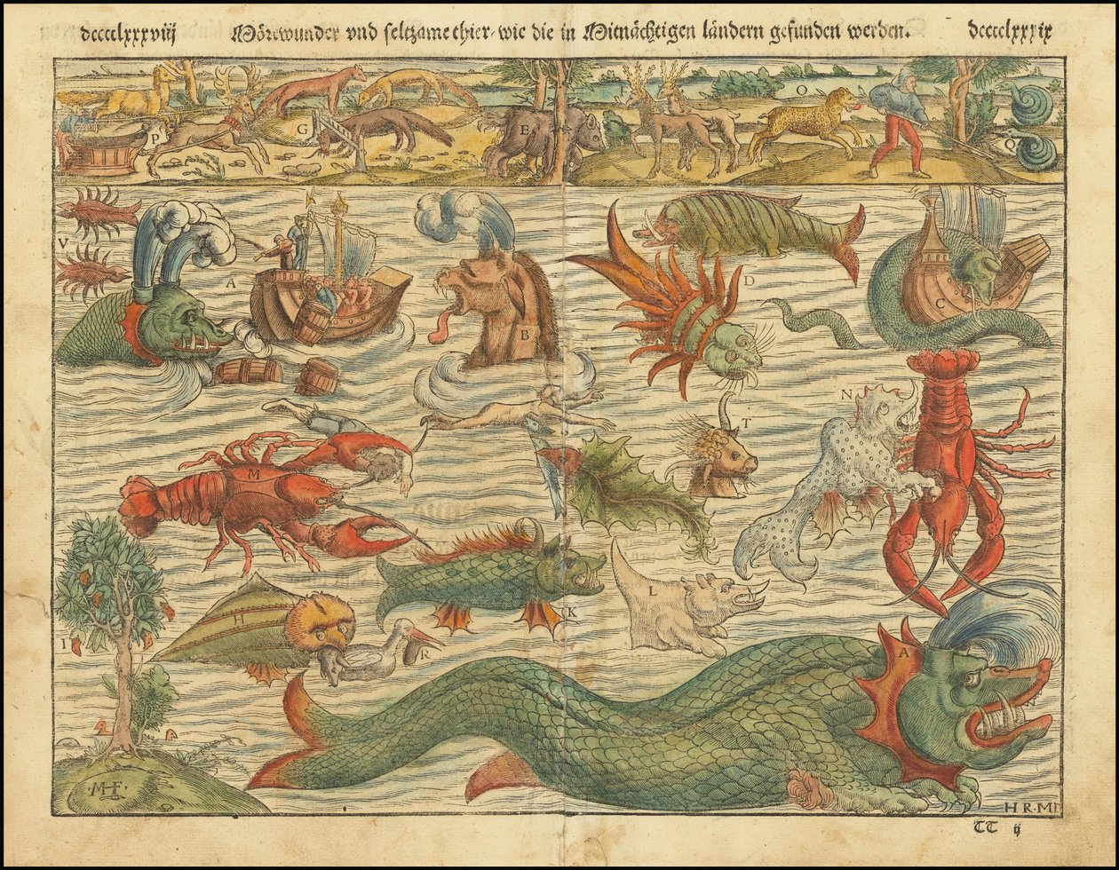 Édition de 1570 de la carte des monstres marins de Sebastian Münster - Sebastian Munster