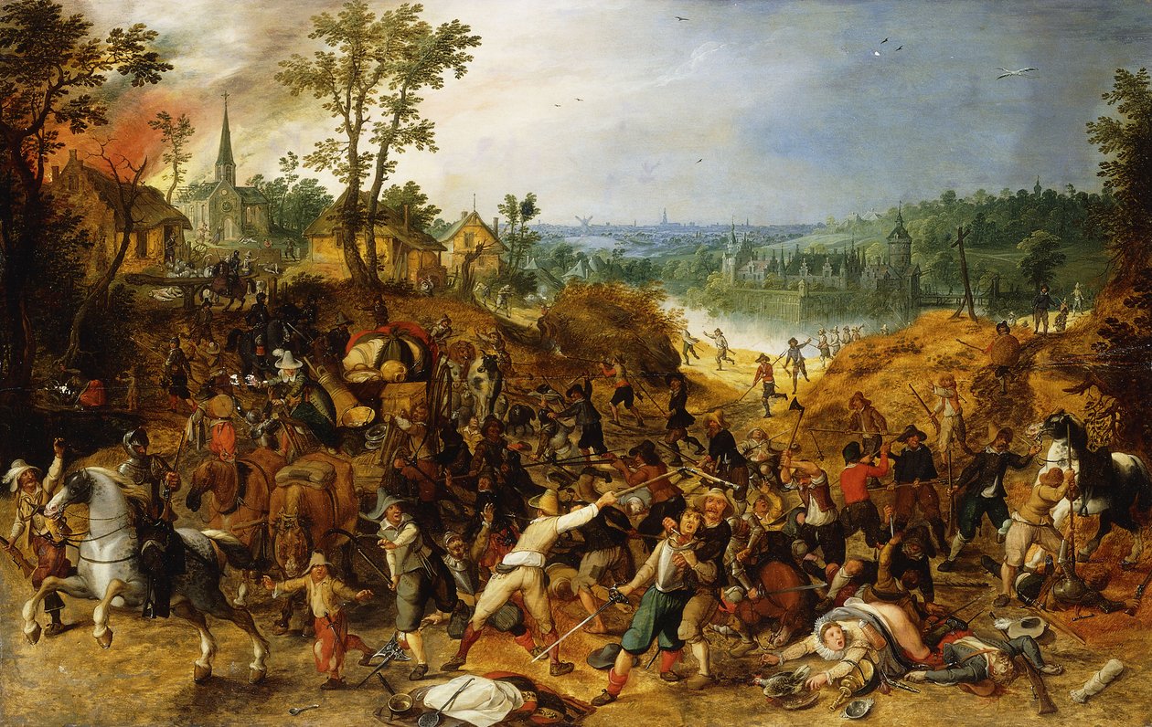 Un paysage avec des maraudeurs attaquant un convoi et pillant un village - Sebastian Vrancx