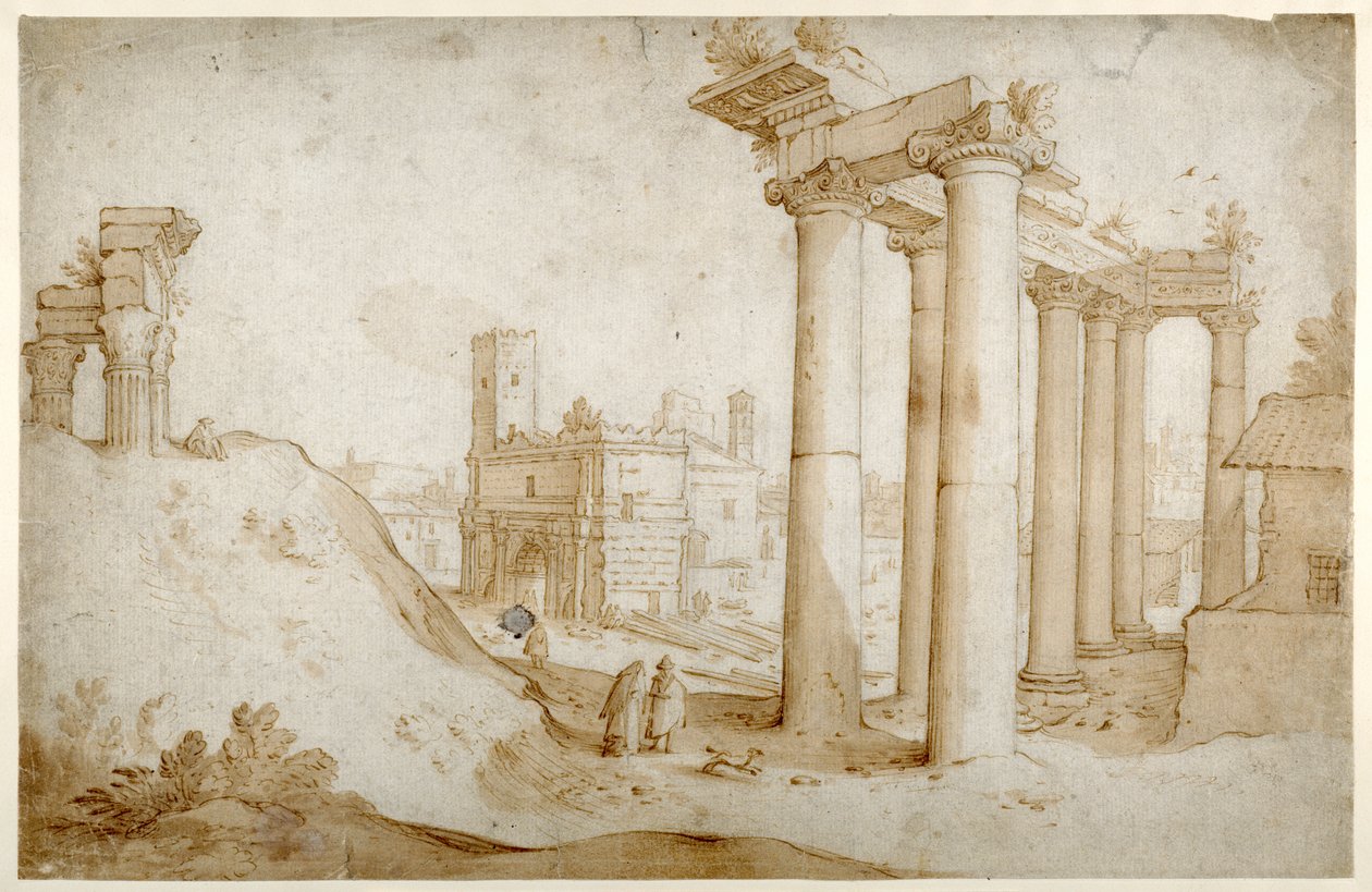 Le Forum Romanum avec le Temple de Titus et Vespasien, le Temple de Saturne et l