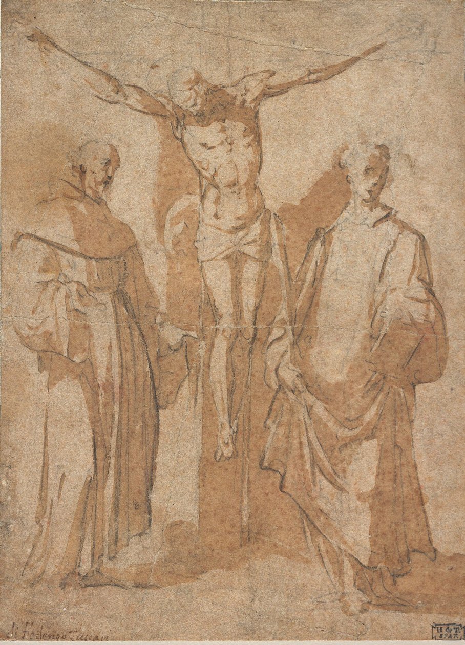 Christ en croix flanqué de deux saints - Sebastiano Vini