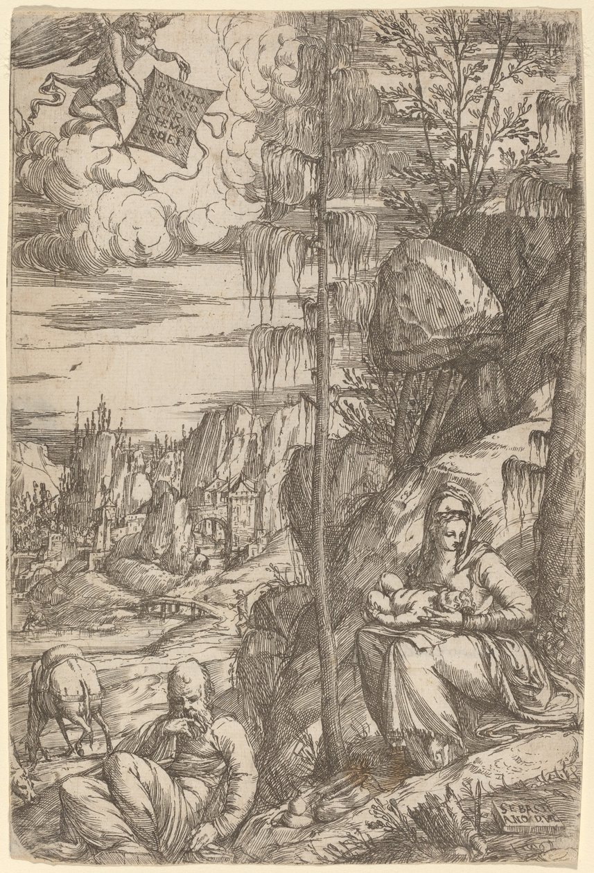 Paysage avec le Repos pendant la fuite en Égypte - Sebastiano de Valentinis
