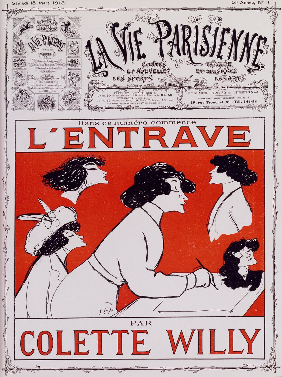 Caricature de Colette Willy, pseudonyme de Sidonie-Gabrielle Colette - Sem
