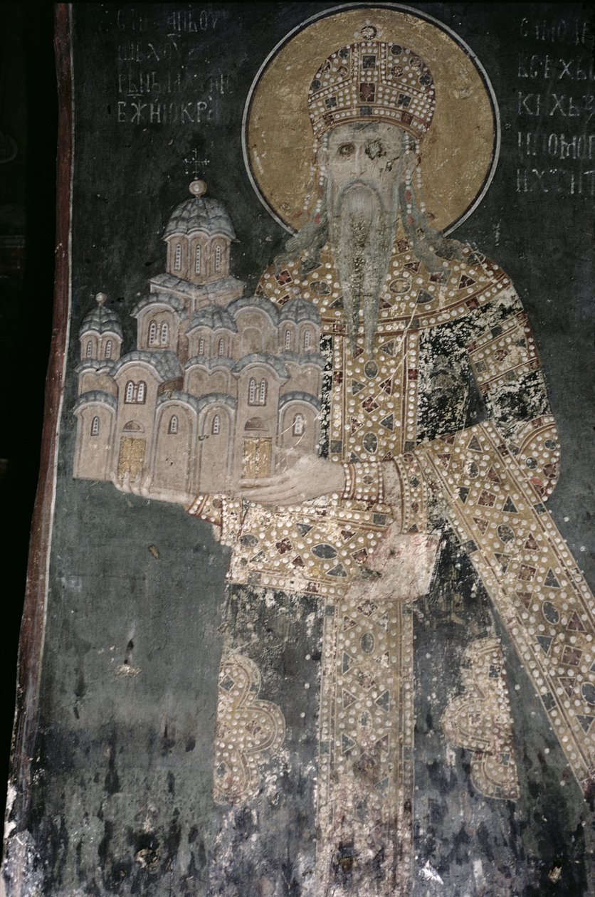 Roi Étienne Uroš II Milutin (r.1282-1321) avec un modèle de l