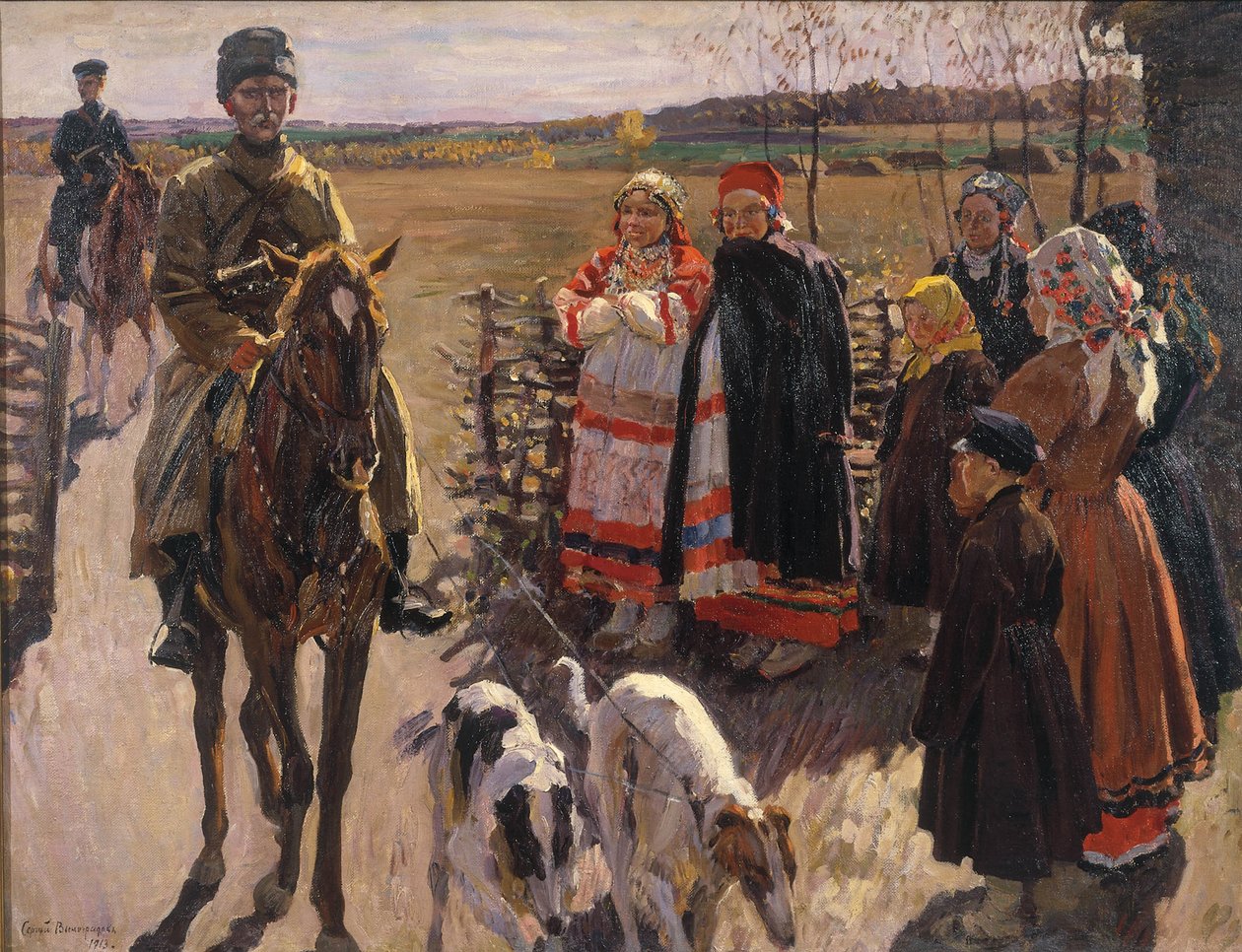 Chasseurs avec des borzoïs, 1913 - Sergei Arsenevich Vinogradov