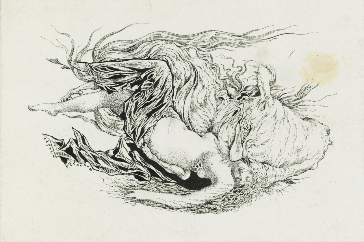 Tchernomor et Lioudmila. Illustration du poème Rouslan et Lioudmila par A. Pouchkine, 1921-1926 - Sergei Vasilevich Chekhonin