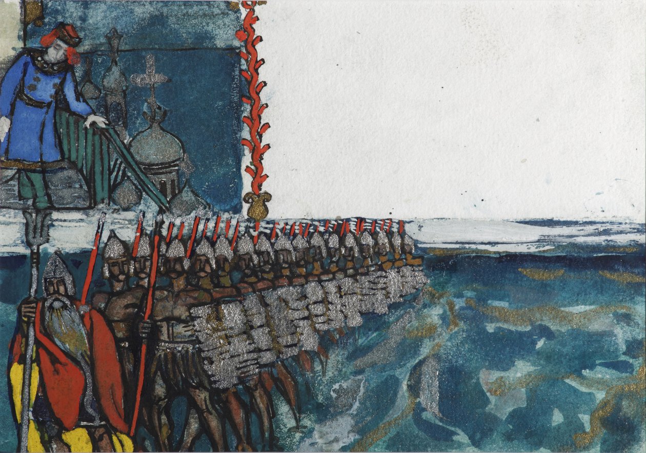 Illustration pour le conte de fées du Tsar Saltan par A. Pouchkine - Sergei Vasilievich Malyutin