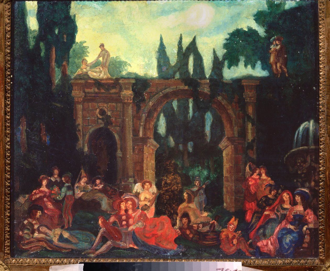Décor préparatoire pour la pièce "Le Décaméron" de Giovanni Boccaccio - Sergei Yurevich Sudeikin