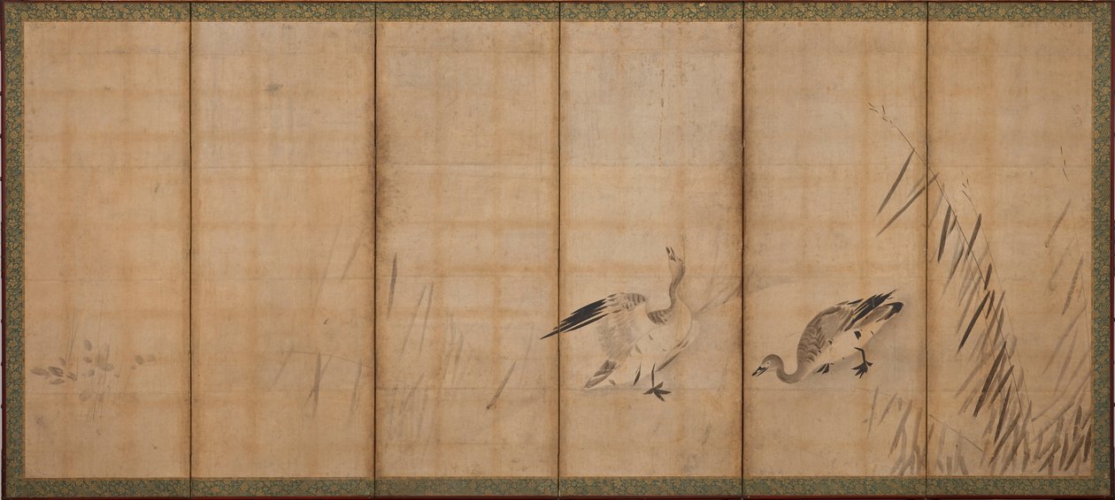 Deux oies et des herbes, période Muromachi, milieu-fin du 16e siècle - Sesson Shukei
