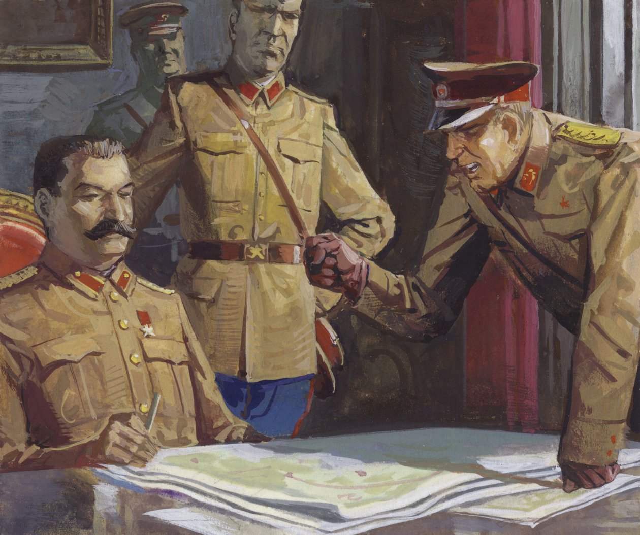 Le général Georgi Zhukov se dispute avec Staline au sujet de la tactique militaire - Severino Baraldi