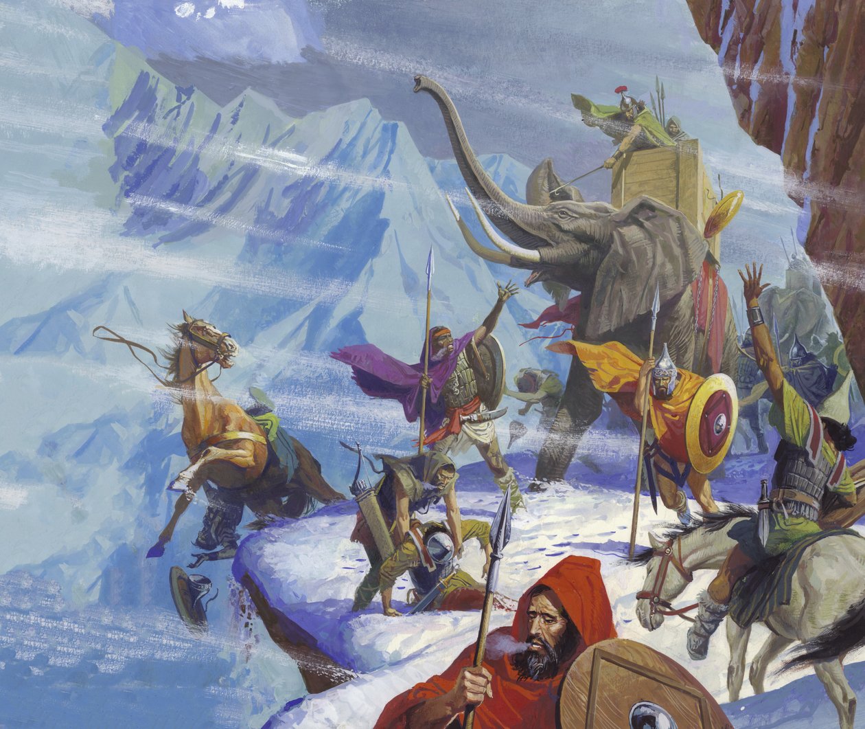 Hannibal (247-c.183 BC) traverse les Alpes (gouache sur papier) - Severino Baraldi