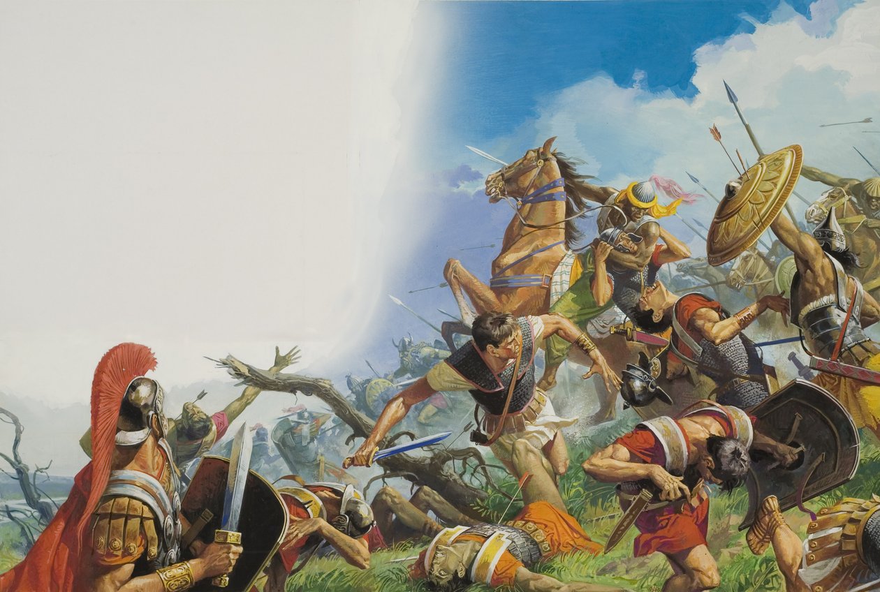 La bataille de Cannae en 216 avant J.-C. (gouache sur papier) - Severino Baraldi