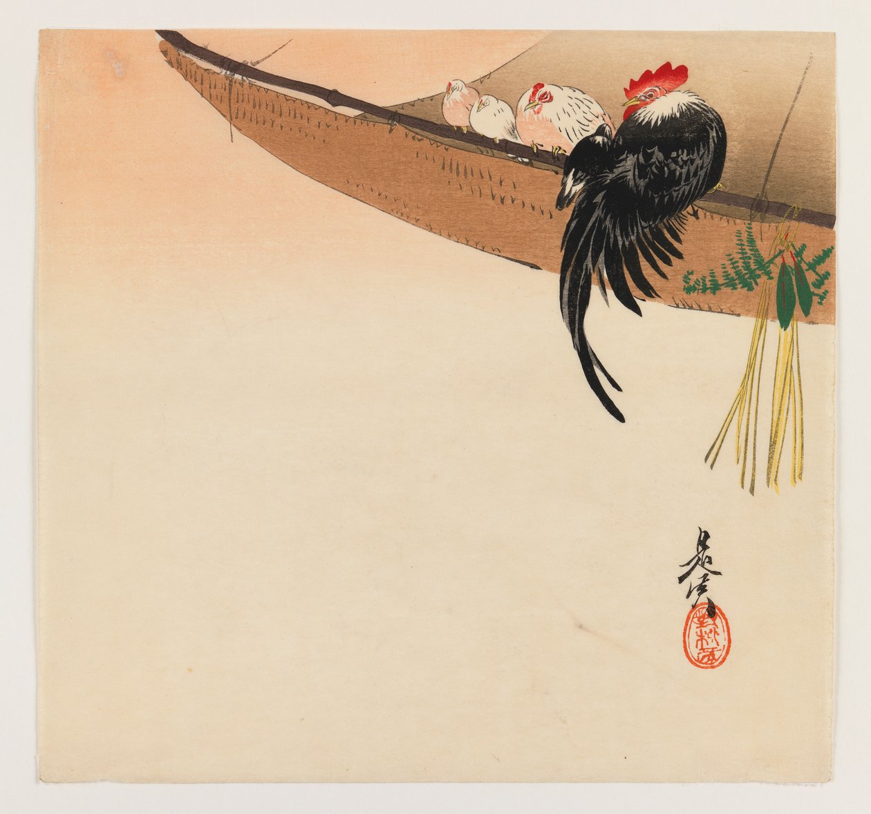 Poules et coq avec hamac de la série Hana Kurabe, vers 1880 - Shibata Zeshin