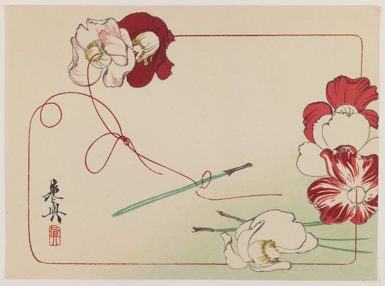 Enfilage de coquelicots, de la série Comparaison des fleurs - Shibata Zeshin