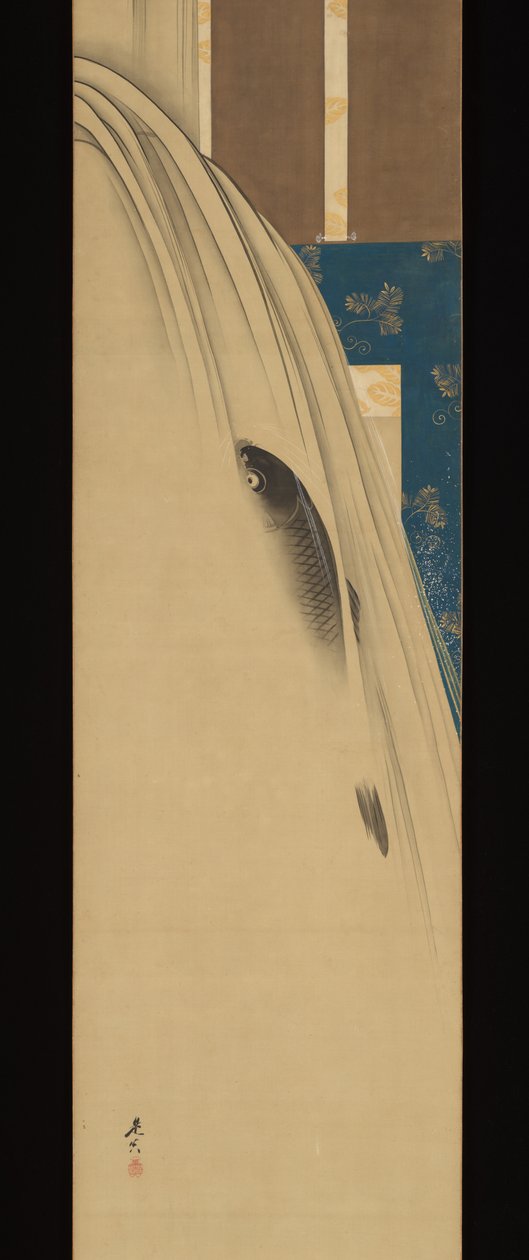 Ein Karpfen, der einen Wasserfall hinaufsteigt - Shibata Zeshin
