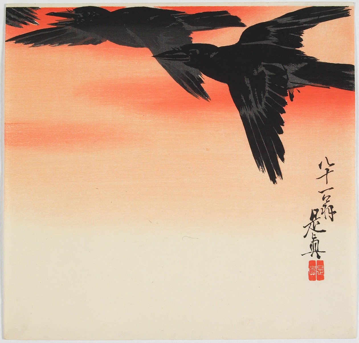 Corbeaux volant au coucher du soleil - Shibata Zeshin