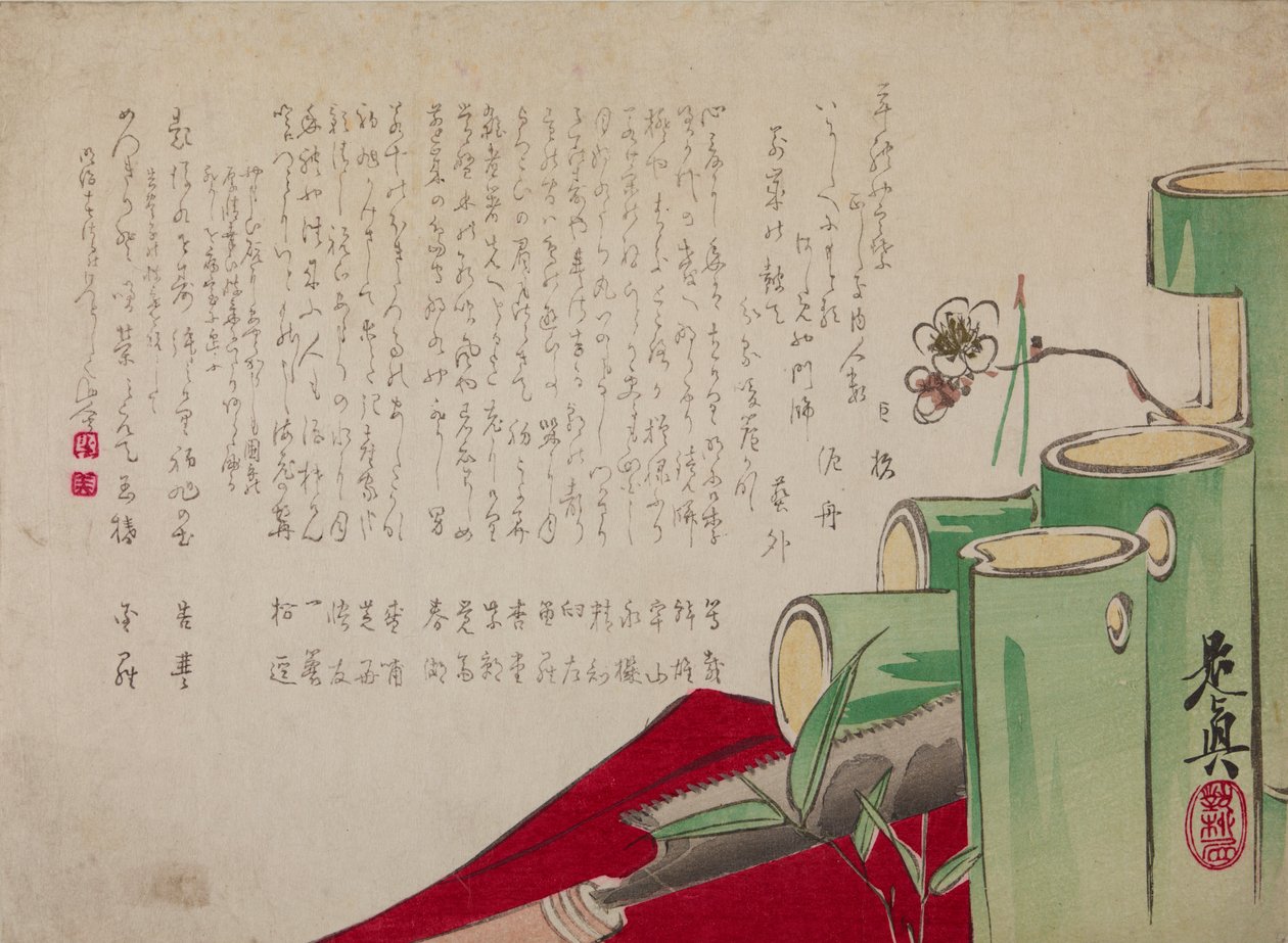 Flacons en bambou et texte - Shibata Zeshin