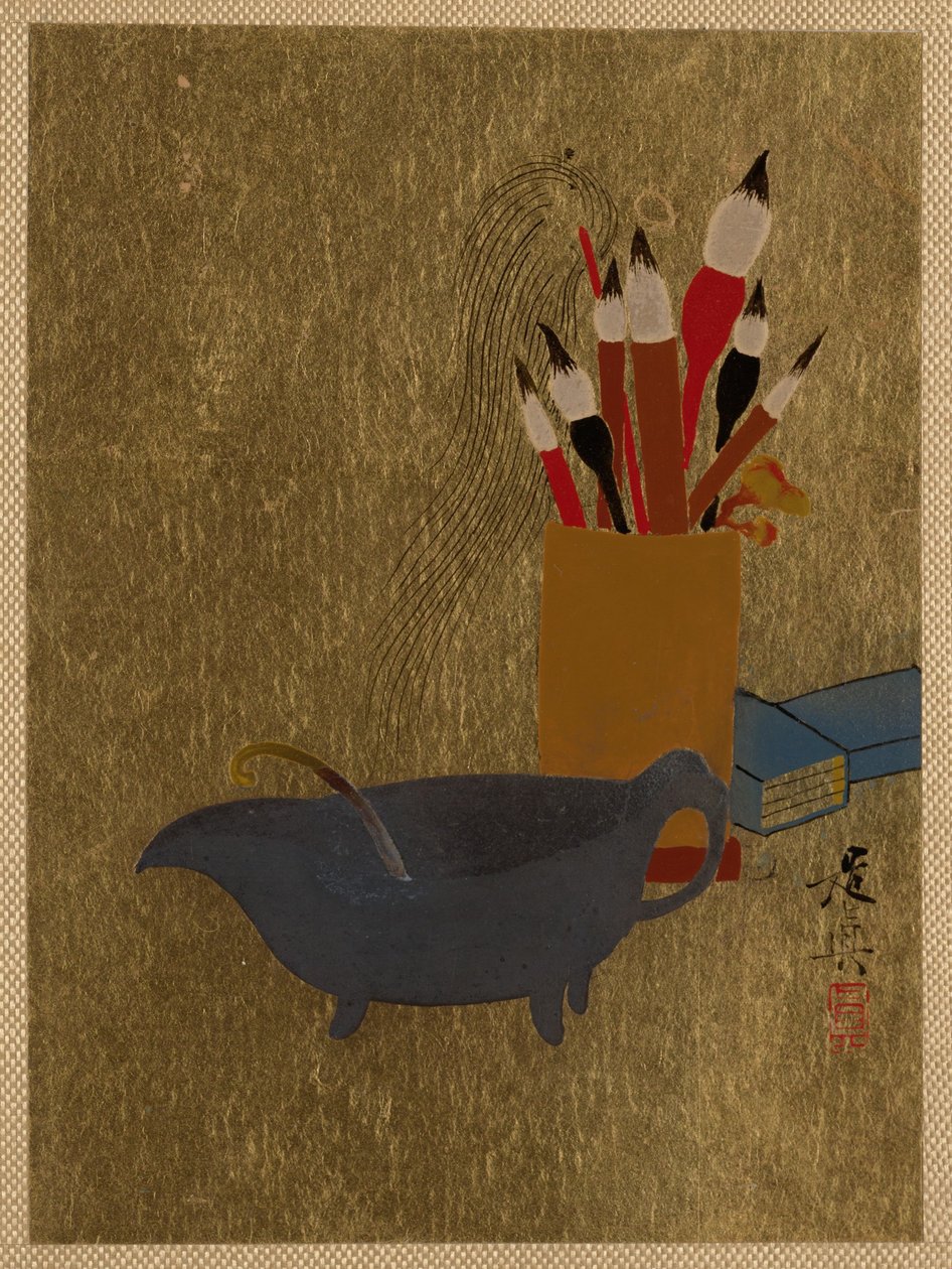 Kessel und Kiste mit Pinseln - Shibata Zeshin