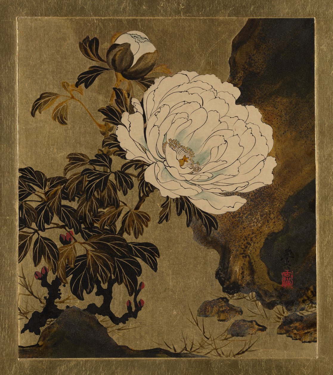 Peintures sur laque de sujets variés : pivoines - Shibata Zeshin