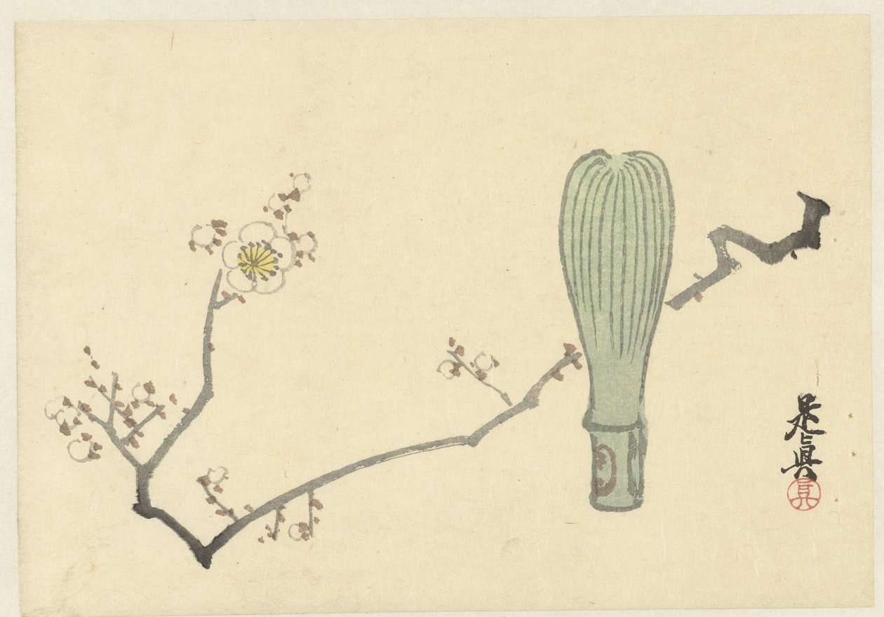 Fleurs de prunier et un batteur de thé - Shibata Zeshin