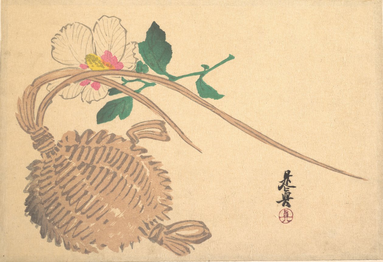 Panier en paille pour poisson et fleur Mokuge, vers 1875 - Shibata Zeshin