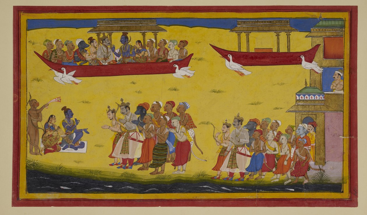 Vibhīṣaṇa se joint au retour de Rāma à Ayodhyā dans le Puṣpaka. - S?hibdin S?hibdin