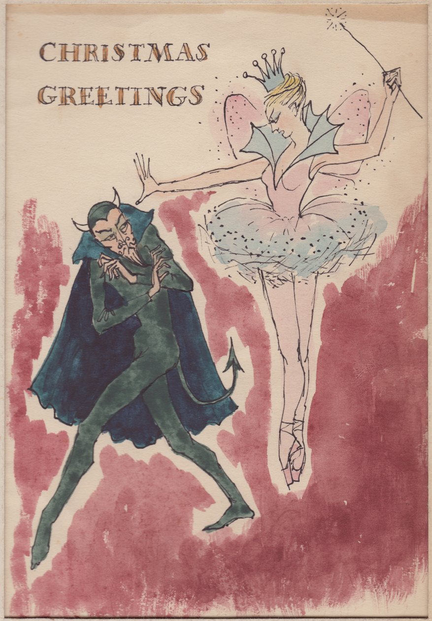 Diable et fée, carte de Noël, 1952 - Shirley Markham